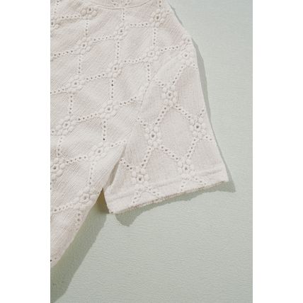 White Geometric Embroidered Slim Fit O Neck T Shirt