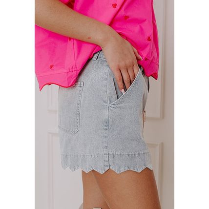 Dusk Blue Scalloped Hemline Acid Wash High Waist Denim Shorts
