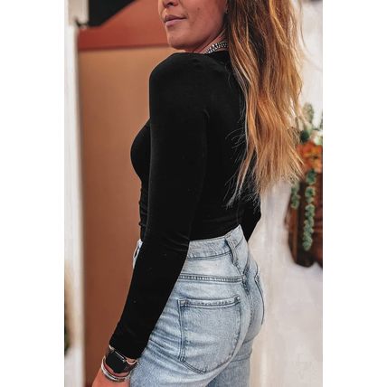 Black Solid Color Long Sleeve Fitted Top