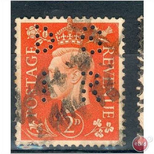 GB stamps 1937-47 KGV1 - 2d orange SG465 perfin - 1