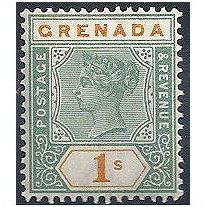 Grenada 1895 SG55 1/- Green & Orange.Mounted Mint.