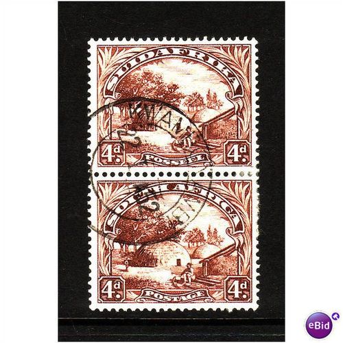 SOUTH AFRICA 1928 SG 35b 4d BROWN VERTICAL PAIR FINE USED