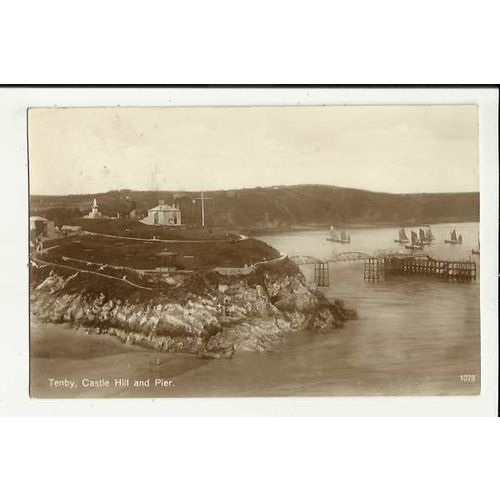 Wales TENBY Castle Hill & Pier Postcard (1073)