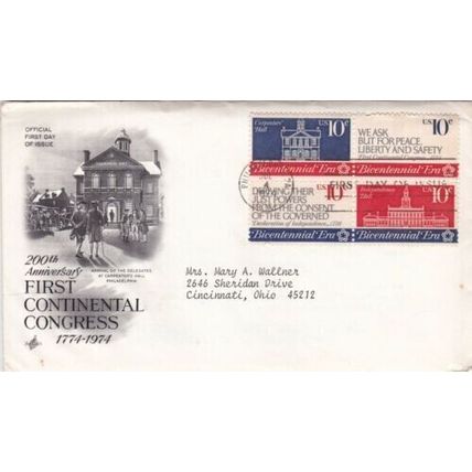 United States 1974 First Continental Congress FDC Philadelphia cancel typed VGC