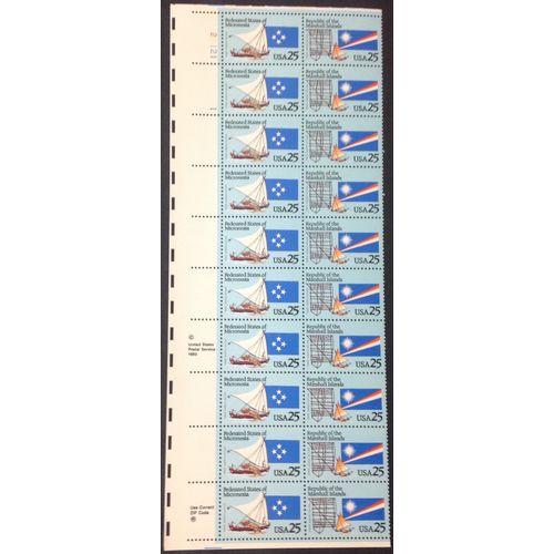 US Stamp #2506-07 mint: 1990 25c Micronesia & Marshall Islands MNH plate blk 20