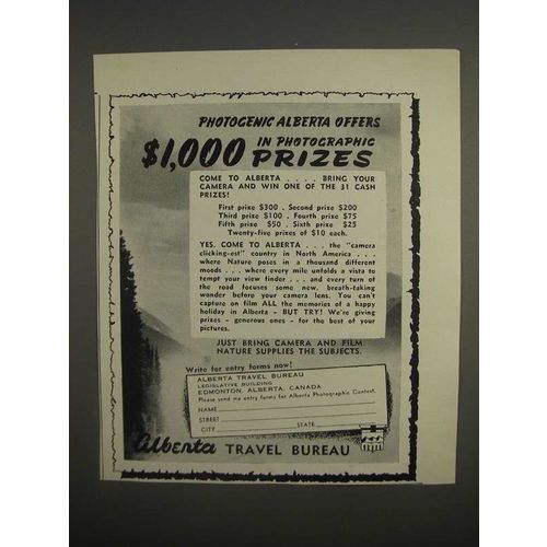 1947 Alberta Travel Bureau Ad - Photogenic Alberta offers prizes
