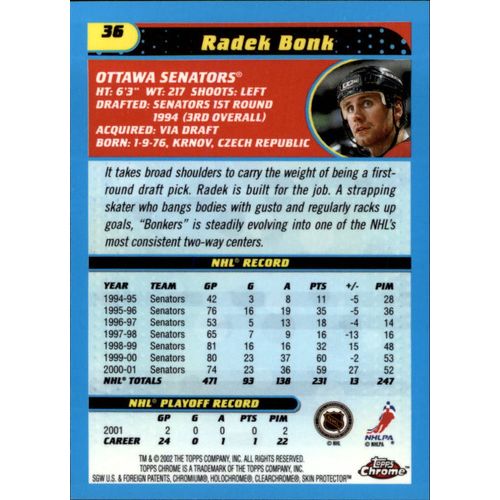 2001-02 Topps Chrome Hockey Radek Bonk #36