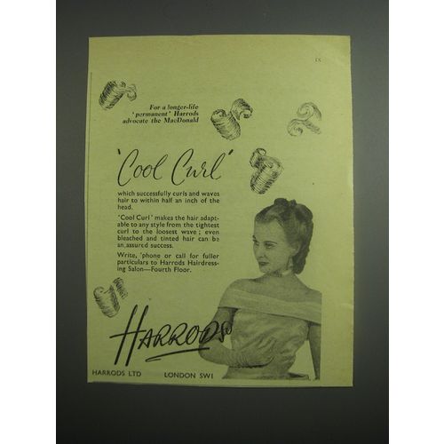 1948 Harrods Hairdressing Salon Ad - Cool Curl
