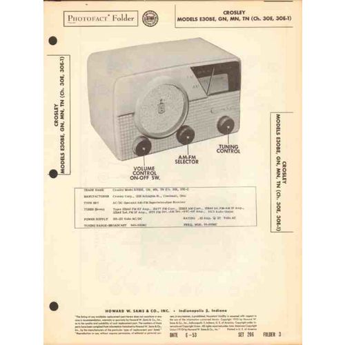 CROSLEY model E30BE E30GN E30MN E30TN AM radio Sams Photofact manual
