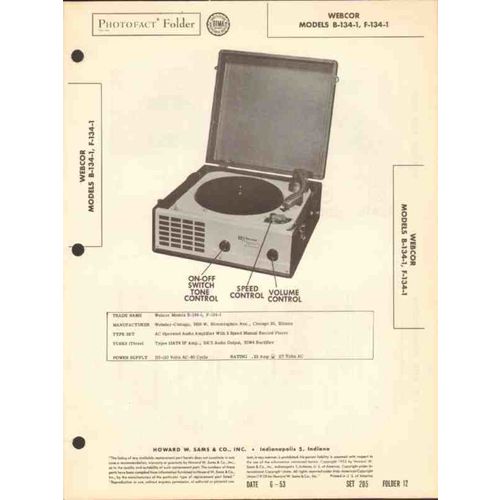 WEBCOR model B-134-1 F-134-1 record player Sams Photofact manual