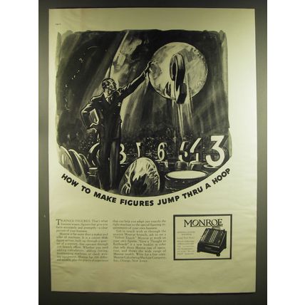 1937 Monroe Adding-Listing Machine Ad - How to make figures jump thru a hoop