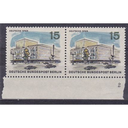 GERMANY BERLIN 1965 NEW BERLIN 15pf NEW OPERA HOUSE PAIR MNH + SELVEDGE SG B266