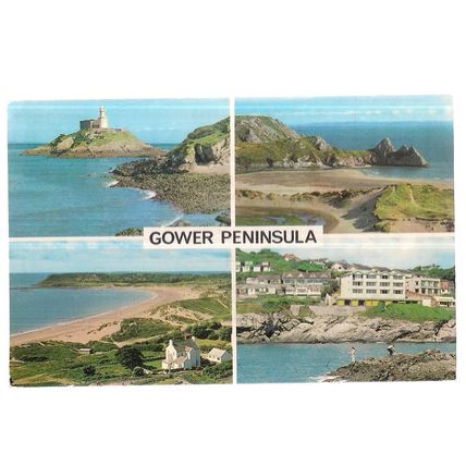 THE GOWER PENINSULAR, WALES, multiview , used vintage postcard 1976 pm =