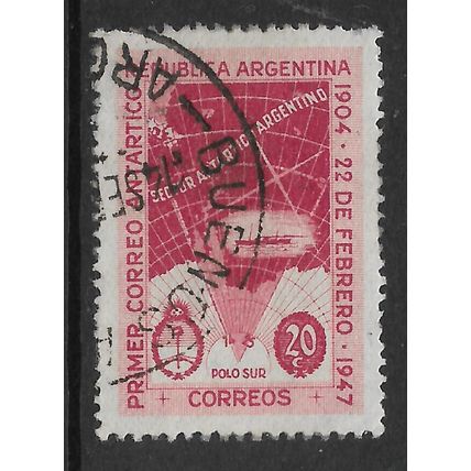 ARGENTINA 1947 ARGENTINE ANTARCTIC MAIL SOUTH POLE 20c RED SG792 FINE USED
