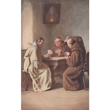 Monk Monks in Monastry Playing Bridge Card Games Ernest Nister Antique Postcard