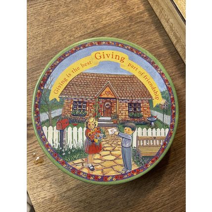 Giving is the Best Part of Friendship Round Metal Tin with Lid Great American Op