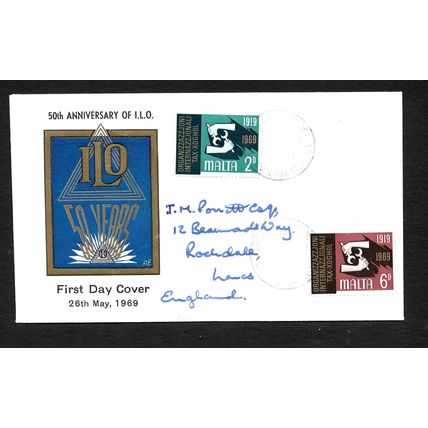 MALTA 1969 50 th ANNIV OF ILO SET 2 VALS SG 416 /417 PLAIN FIRST DAY COVER