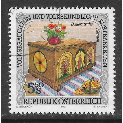 AUSTRIA 1992 INLAID DECORATED SIDEBOARD S5.50 TRADITIONAL CULTURE USED