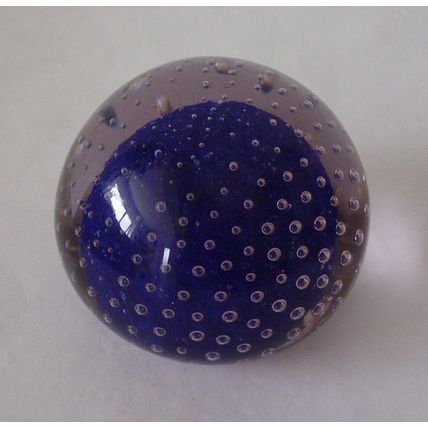 Vintage Neodymium Alexandite Controlled Bubble Paperweight Blue Lilac Glass