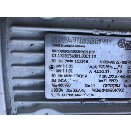 SEW EURODRIVE K67DRE90M4BE2HR/ISU/TF AC MOTOR 3PHASE 01.1325134801.0001.10,AR