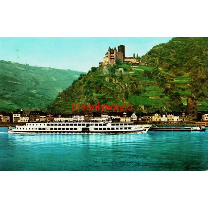 St Goarshausen Am Rhein, Mit Burg Katz, Germany, Kruger Postcard, 1960s?