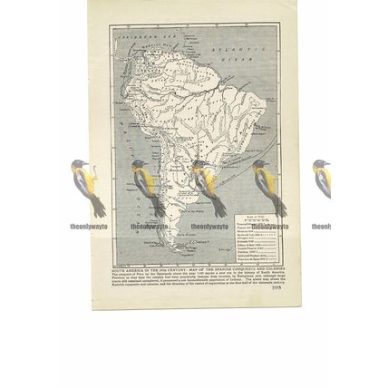 South America, Map of Spanish Conquests, Book Illustration (Print), 1909