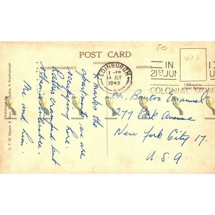 Edinburgh Castle, ETW Dennis Postcard To New York, 1949
