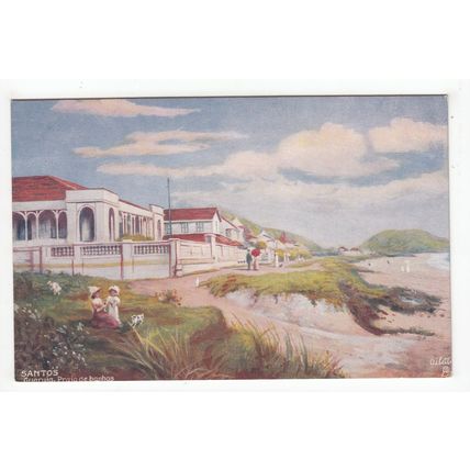 Guaruja Praia De Banhos Santos Brazil Art Postcard Tucks Royal Mail Steam Co