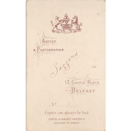 VICT. CDV. PHOTO - SEATED LADY/BONNET/HOLDING BOOK BY SEGGONS, BELFAST