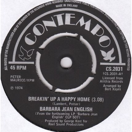 BARBARA JEAN ENGLISH - BREAKIN' UP A HAPPY HOME, UK, Contempo, CS.2031 '74