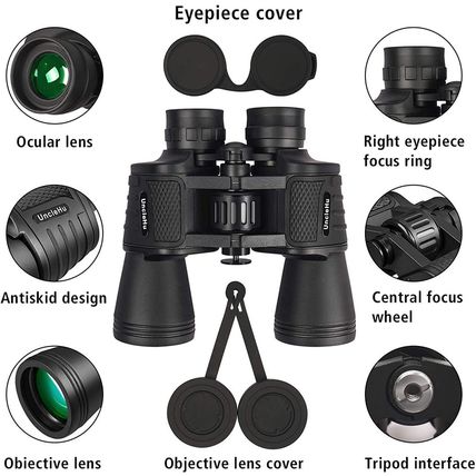 Unclehu 20X50 High Power Binoculars for Adults with Low Light Night Vision, Comp