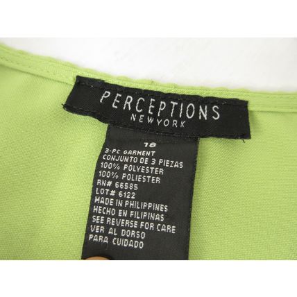 Perceptions New York 3-Piece Pants Vest Suit Green Black Striped Business Sz 18