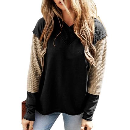 Black Contrast Sleeves Patchwork Colorblock Hoodie