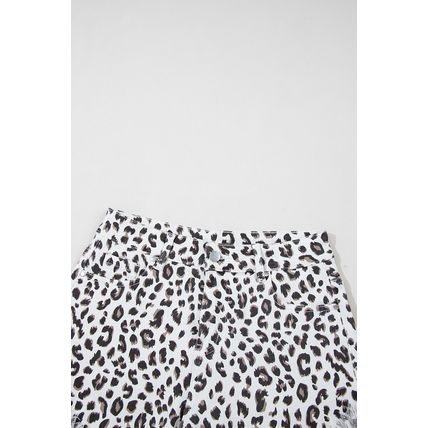 White Leopard Frayed Hem Denim Shorts