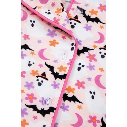 Pink Halloween Eve Haunted Honey Bat Print Pajama Set
