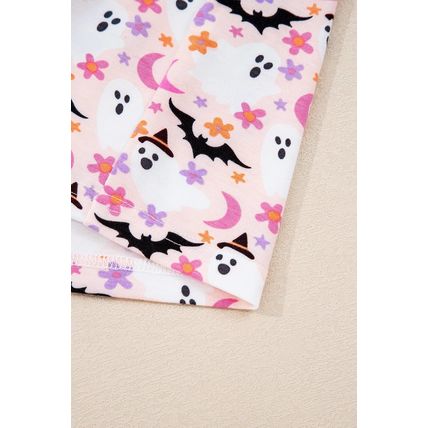 Pink Halloween Eve Haunted Honey Bat Print Pajama Set
