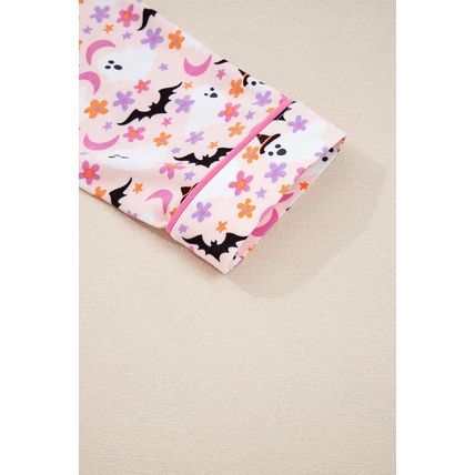 Pink Halloween Eve Haunted Honey Bat Print Pajama Set