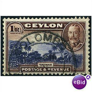 Ceylon 1935 SG378 1 Rupee Vilet Blue & Chocolate VFUsed