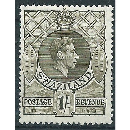 Swaziland 1943 SG35a 1/- Brown-Olive Perf 13.5x14 Mounted Mint ....