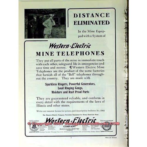 WESTERN ELECTRIC 1910 Distance Eliminated MINE TELEPHONES vintage ad