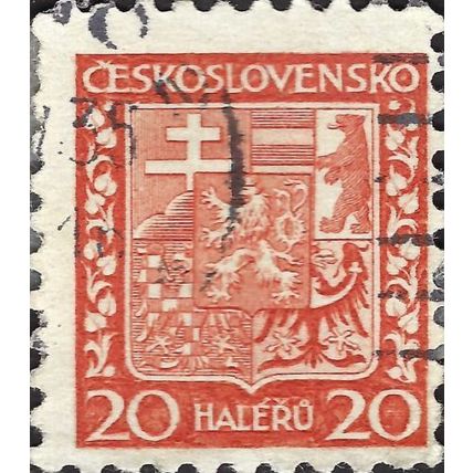 CZECHOSLOVAKIA, National coat of arms, red 1929, 20h, #2