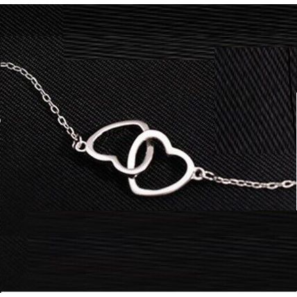Women Girls Silver Plate Double Heart Pendant Necklace Jewellery Gift Love