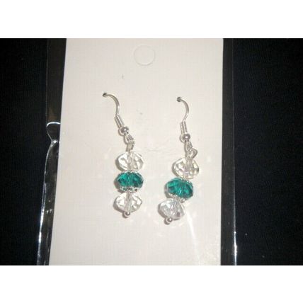 Elegant dark emerald green & clear crystal glass rondelle short earrings