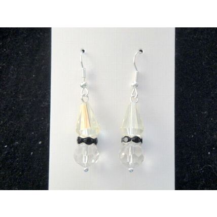 Clear yellow & clear crystal glass cone short drop earring petite