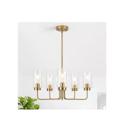 ADSENSTY 22 in. 5-Light Gold Contemporary Transitional Chandelier w/ Clear Glass