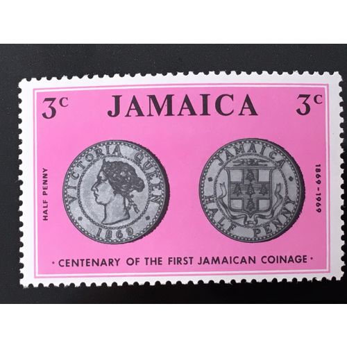 Jamaica 1969 Centenary 1st Coins 3c half penny Unmounted Mint NHM SG 296 stamp