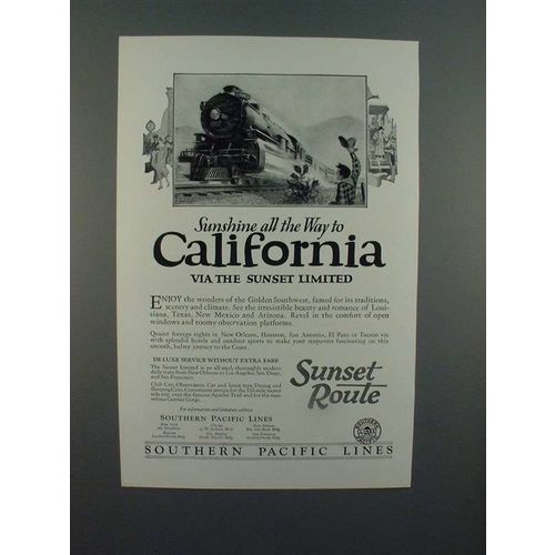 1926 Southern Pacific Lines Sunset Limited Train Ad