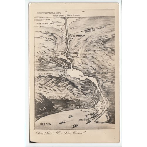 Suez Canal Map RP Postcard Egypt