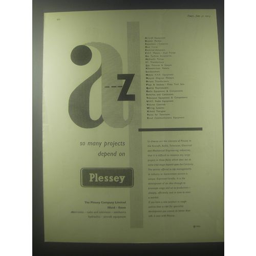 1954 Plessey Company Limited Ad - So many projects depend on Plessey