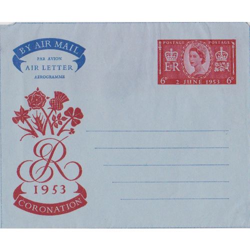 GB 1953 Coronation airmail prepaid letter unused